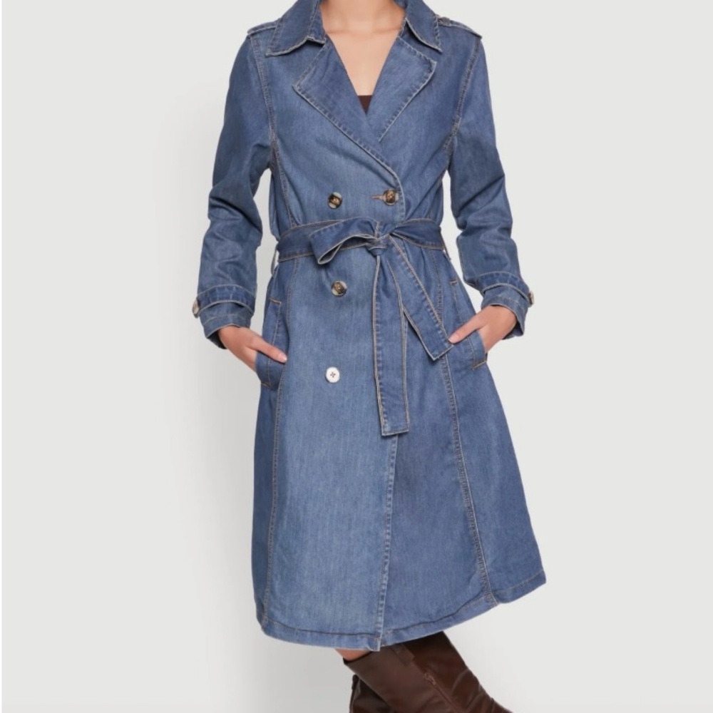 Stylish Blue Denim Trench Coat